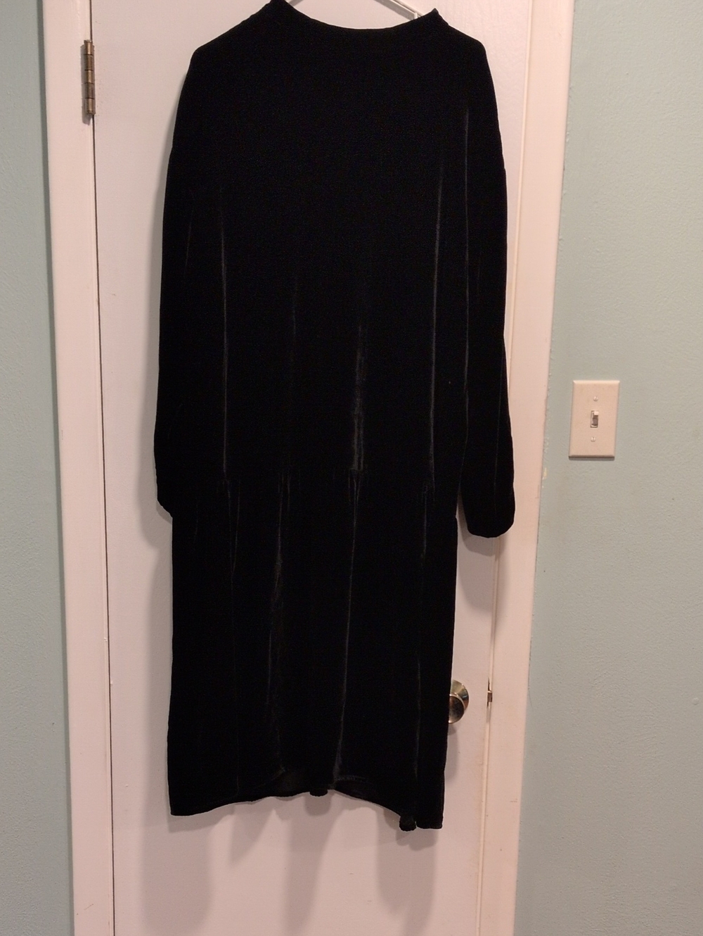 Eileen Fisher Black Velvet Crewneck Midi Sweater Dress